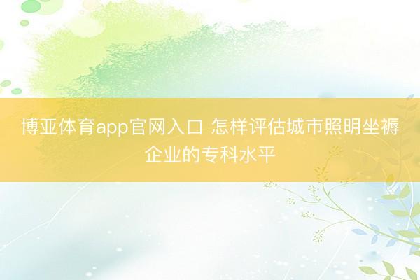 博亚体育app官网入口 怎样评估城市照明坐褥企业的专科水平