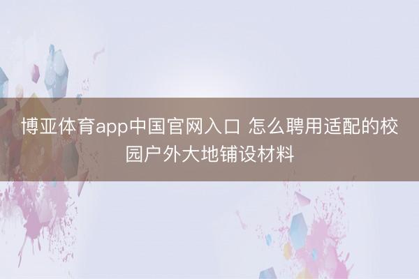 博亚体育app中国官网入口 怎么聘用适配的校园户外大地铺设材料
