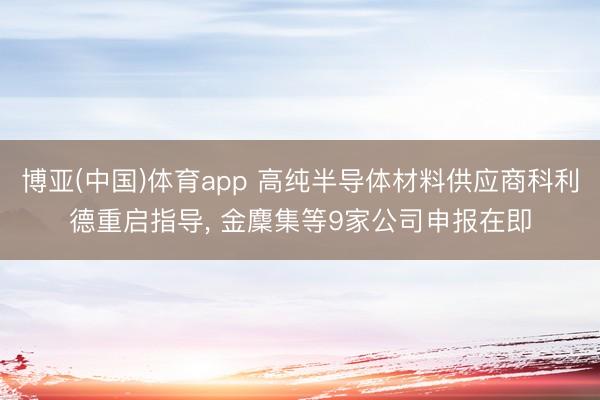博亚(中国)体育app 高纯半导体材料供应商科利德重启指导， 金麇集等9家公司申报在即